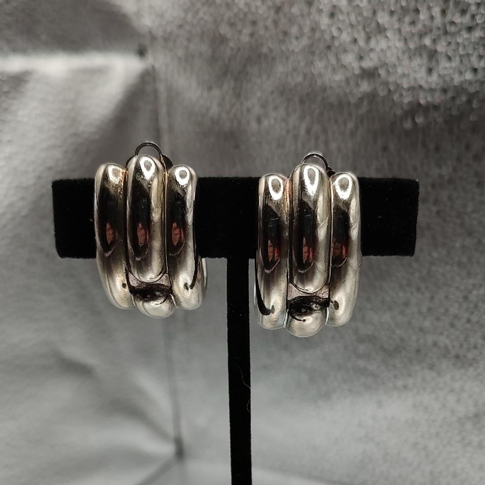 Givenchy Polished Silver Triple-Row Hoop Earrings